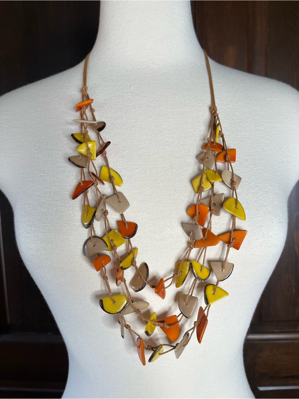 TAGUA NUT NECKLACE Unique Jewelry Artisan Handmade Orange Brown Yellow Adjusts